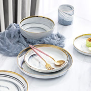 Marble ceramics plates and bowls set dinnerware sets christmas salad dessert bone china white plates kitchen dishes round tray