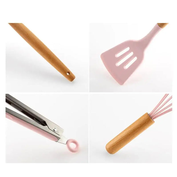 Silicone Cooking Utensils Non-stick Spatula Shovel Wooden Handle Cooking Tools Kitchen Tools Cooking Utensil Kitchen Cookware