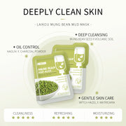 7pcs Mung Bean Face Cleansing Mud Peeling Acne Blackhead Treatment Mask Remover Contractive Pore Whitening Hydrating Care Cream