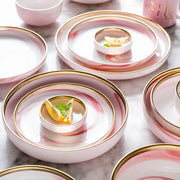 Pink Marble Glazes Ceramic Plate Western Steak Salad Dinner Plates Bowl Tableware Breakfast Dessert Dishes Home Decor Plates