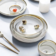 Marble ceramics plates and bowls set dinnerware sets christmas salad dessert bone china white plates kitchen dishes round tray