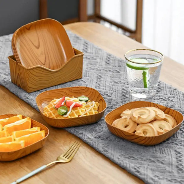 Square Snack Plate Wood Plastic Cake Fruit Tray  Sushi Breakfast Dried Fruit Dish Bone Spitting Dish Tableware Serving Plate