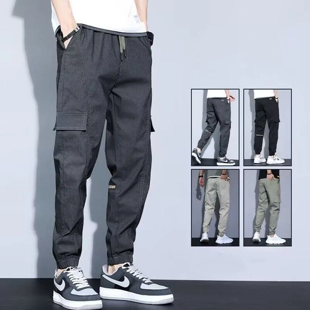 Trendy Men Pants Soft Fabric Multi Pockets Elastic Waist Spring Summer Cargo Pants Wear-resistant Jogger Trousers Simple Clothes