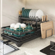 Kitchen Dish Organizer Drying Rack Bowls Knife Fork Pot Lid Utensils Storage Rack Kitchen Counter Tableware Drainboard