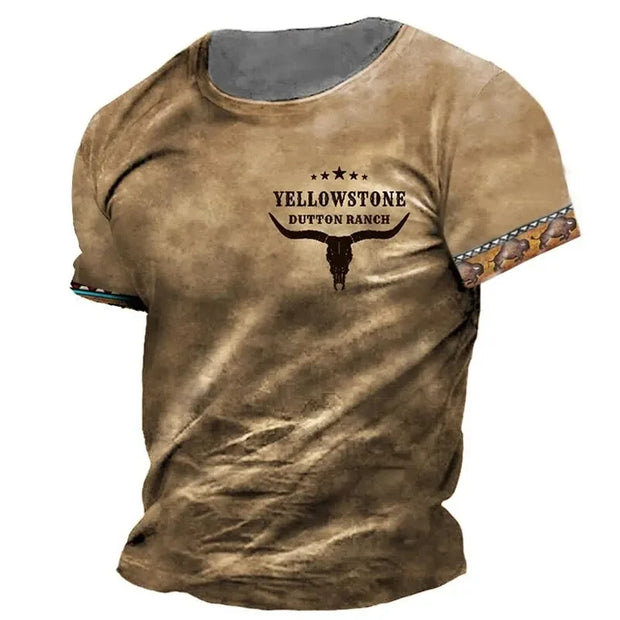 Vintage T Shirt For Men Yellowstone National Park 3D Printing T-Shirts Short Sleeve Tees Streetwear Oversized Men Clothing Tops