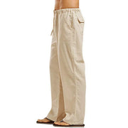 Fashion Men Linen Pants Multiple Pockets Casual Trousers Summer Breathable Cotton Linen Streetwear Male Spring Loose Sweatpants