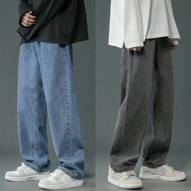 Men Spring Autumn Denim Pants Mid-rise Men Straight-legged Jeans Wide Leg Casual Trousers Hip Hop Style Washed Loose Jeans