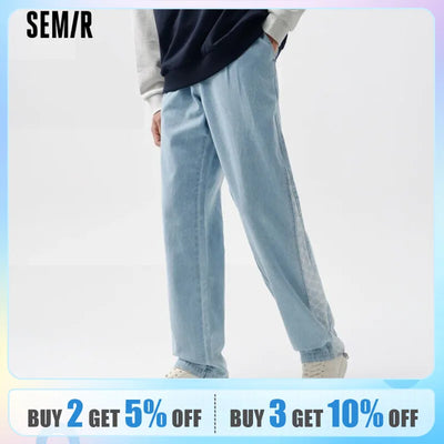 SEMIR Jeans Men 2024 Spring New Fashion Stitching Printed Comfortable Loose Drawstring Straight Pants