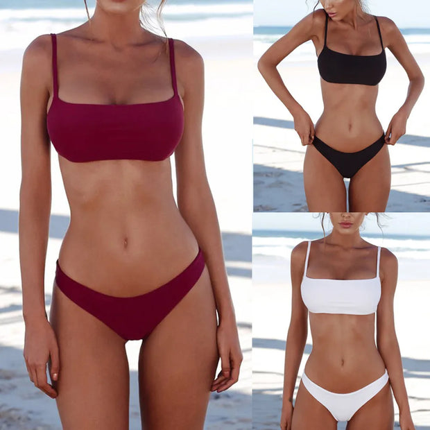 Women Sexy Bikini Sets Bathing Suit Solid Two Piece Separates Swimsuit Summer Hawaiian Tankinis Beachwear Bra & Brief Swimwear
