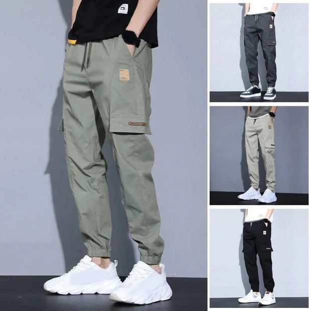 Trendy Men Pants Soft Fabric Multi Pockets Elastic Waist Spring Summer Cargo Pants Wear-resistant Jogger Trousers Simple Clothes