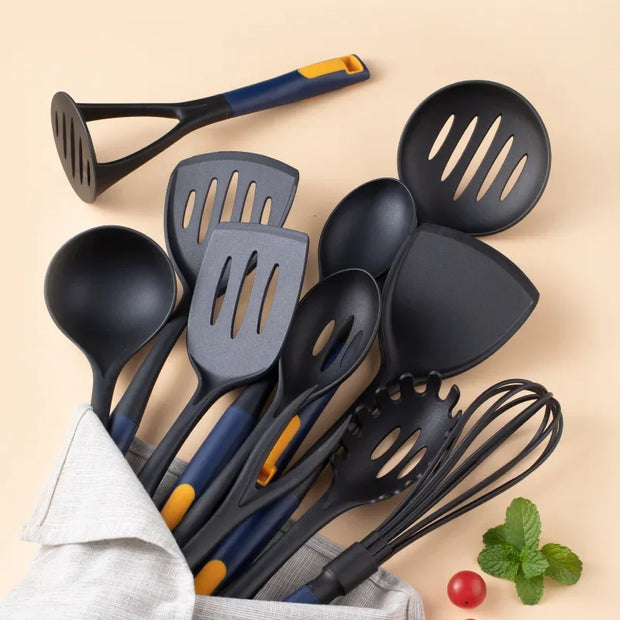Silicone Cooking Utensil Set Mixing Slotted Serving Spatula Nonstick Heat Resistant Kitchen Bake Stir Draining Spoons