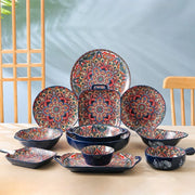 New Bohemian Style Ceramic Household Dishes with Handles Bowls Dishes and Household Dishes Set