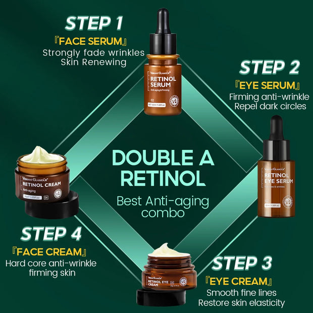 VIBRANT GLAMOUR Retinol Face Eye Cream Serum  Firming Lifting Anti-Aging Reduce Wrinkle Fine Lines Facial Skin Care Suit