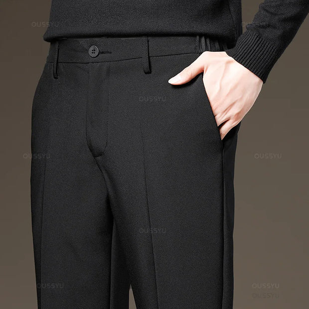 New Men‘s Suit Pants Slim Business Office Elastic Waist Thick Black Grey Classic Pant Korean Trousers Male Plus Size 27-38 40 42