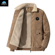 Men's Autumn And Winter Corduroy Jacket With Fleece And Thick Lamb Fleece Warm Cotton Coat Fashionable Men's Lapel Jacket