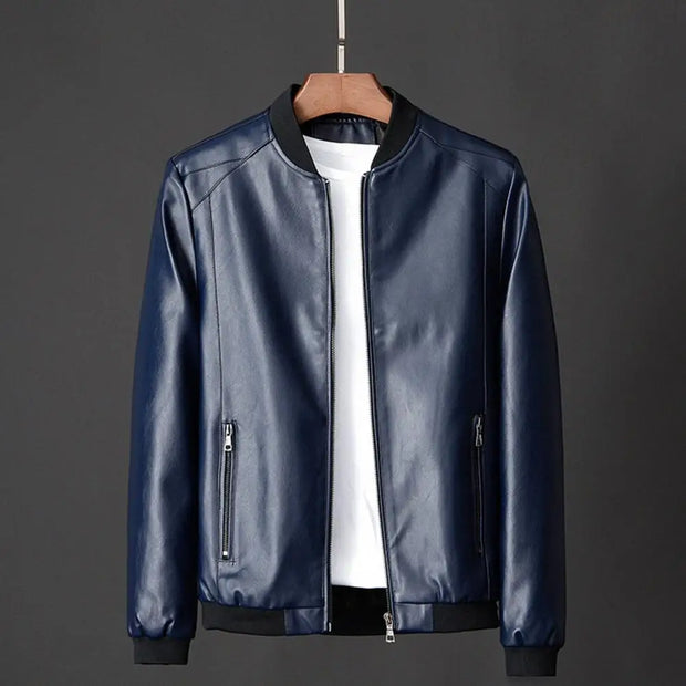 Men Coat Stylish Men's Faux Leather Motorcycle Jacket Windproof Stand Collar Zipper Closure Pockets for Fall/winter Soft Men