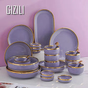 Purple Porcelain Plates Dinner Plates Dinnerware Set Luxury Food Dinner Dishes Salad Soup Bowl Ceramic Dessert Cake Plate