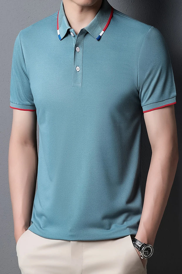 2024 Summer New Men's Solid Color Polo Shirt Three Color Lapel Embroidery Polo Shirt Loose Ventilate Top Sports Jogging T-Shirt
