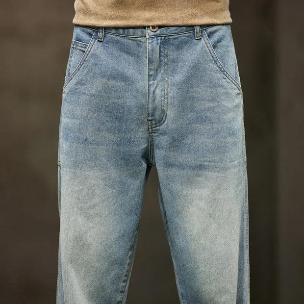 Jeans Men Baggy Pants Wide Leg Summer Straight Loose Fit Retro Blue Denim Pants Streetwear Fashion Pockets Vintage Man Clothes