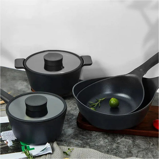 South Korea Non Stick Pot Household Frying Pan Set Deep Frying Pan Soup Milk Pan Induction Cooker Universal Vulcan Casserole
