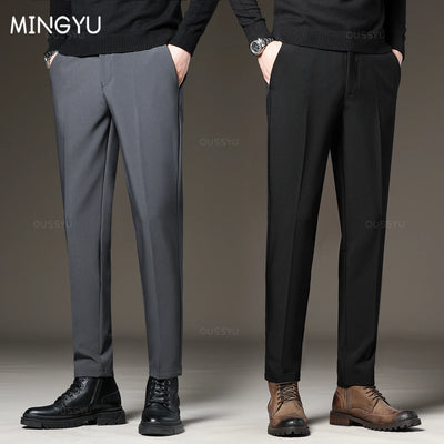 New Men‘s Suit Pants Slim Business Office Elastic Waist Thick Black Grey Classic Pant Korean Trousers Male Plus Size 27-38 40 42
