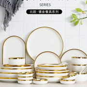 White Tableware Dish Phnom Penh White and Gold Kitchen Dinner Dishes Front Plate Plates Dinner Sets Food Ceramic Dining Bar Home