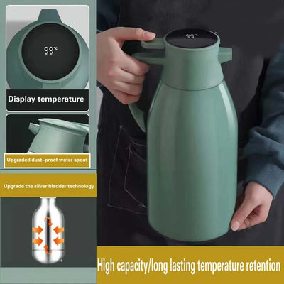 1/1.3/1.9L Large Capacity Thermos High Quality Display Temperature Glass Liner Coffee Insulation Pot Hot Water Jug Vacuum Flask