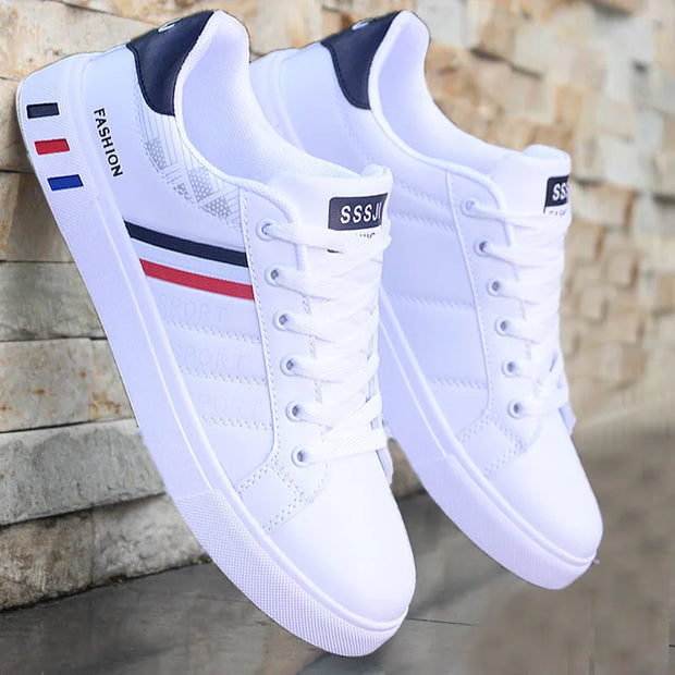 Men's Sneakers Casual Sports Shoes for Men Lightweight PU Leather Breathable Shoe Mens Flat White 2024 new