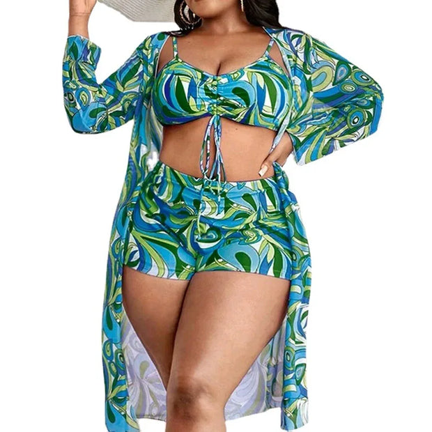 2024 New Plus Big Size Swimwear For Women Swimsuit Large Bathing Suits Three-Piece Push Up Bikini Set Sexy Separate Stylish