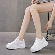 2024 New Leather Women's White Casual Woman Vulcanize Sneakers Breathable Sport Walking Running Platform Flats Shoes