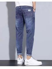 Men's Spring and Autumn Drawstring Hip Hop Joggers Casual Denim Jeans 2024 New Slim-fit Streetwear Harem Pants Trousers for Men
