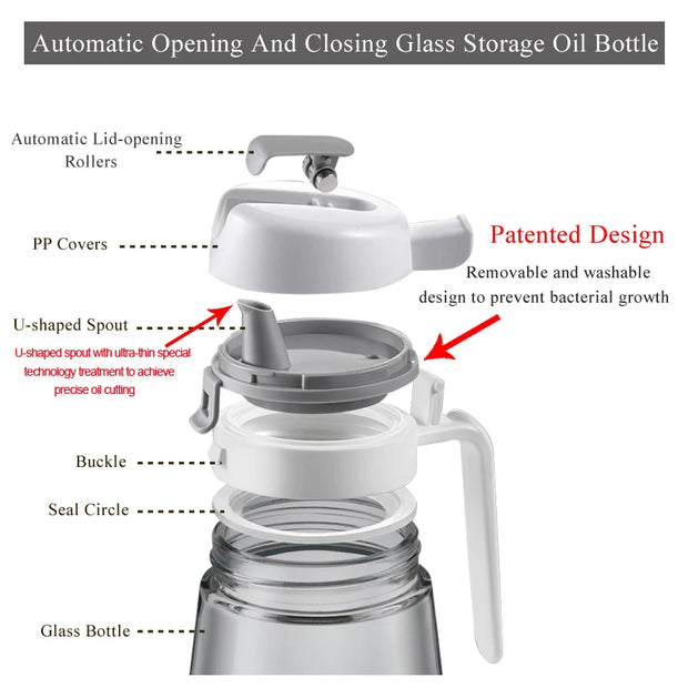 Oil Bottle Olive Oil Dispenser Kitchen Storage Oil Cruet  Automatic Opening and Closing Condiment Container for Kitchen