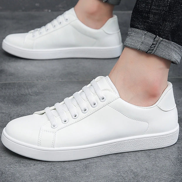 Men White Sneakers Spring Fashion Korean Style Round Head Lace Up Casual Outdoor Walking Flat Shoes Zapatillas De Deporte
