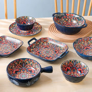 New Bohemian Style Ceramic Household Dishes with Handles Bowls Dishes and Household Dishes Set