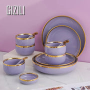 Purple Porcelain Plates Dinner Plates Dinnerware Set Luxury Food Dinner Dishes Salad Soup Bowl Ceramic Dessert Cake Plate