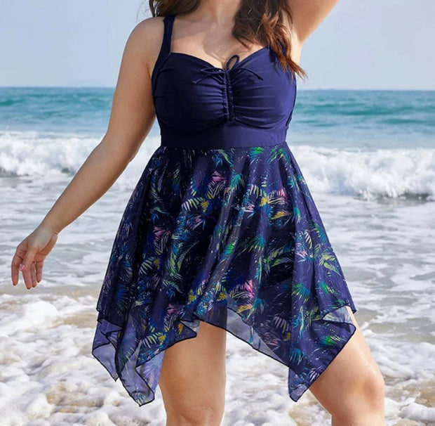 Womens Plus Size One Piece Swimsuit Tummy Control Swimdress Skirtini Cover Up Swimwear Bathing Suits Printed Elegant Beach Wear