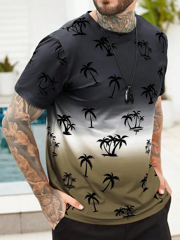 T Shirt For Men Clothing Hawaiian Coconut Tree Pattern Summer Harajuku Short Sleeve Tops Tees  O-Neck Tops Men's Casual T-shirt
