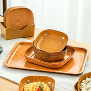 Kitchen Wood Grain Plastic Square Plate Flower Pot Tray Cup Pad Coaster Plate Kitchen Spit Bone Dish Plate Coaster Serving Plate
